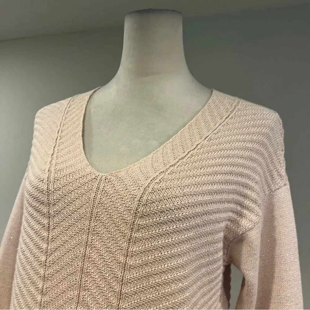 Chaps Women's V-Neck Sweater‎ in Light Pink with sparkles size small